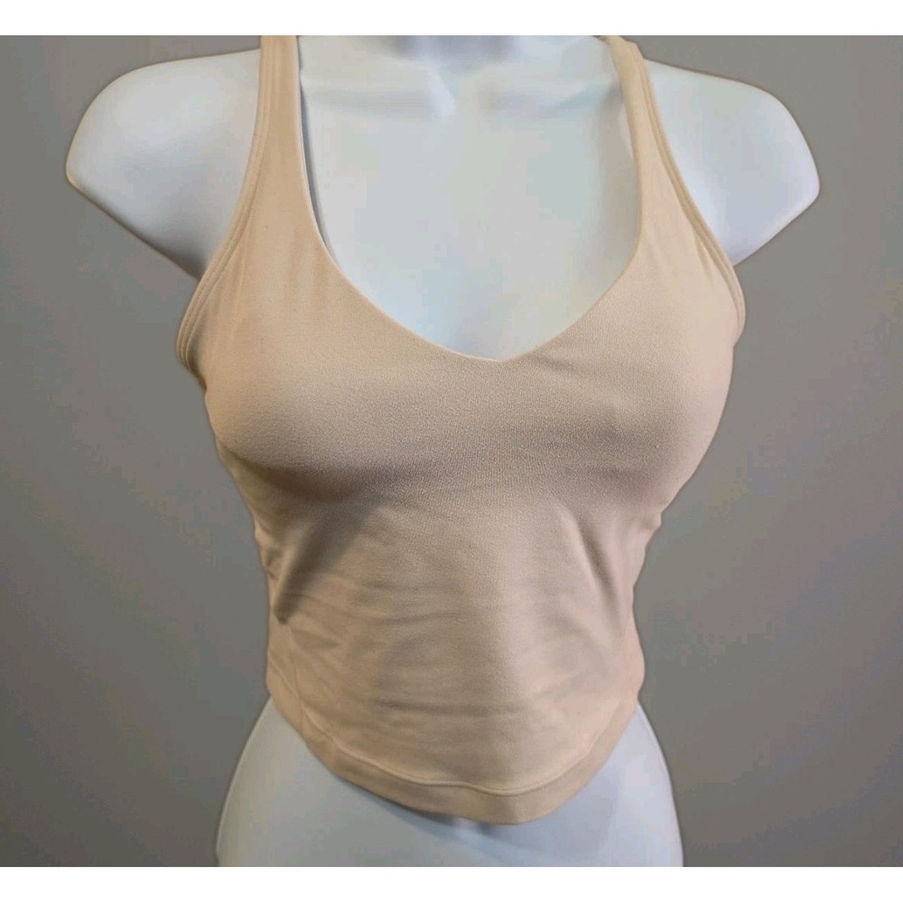 Lululemon Womens Size 4 Tank Top Cream Rose Pink V Neck Cropped Yoga Athletic